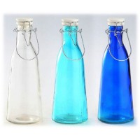 Glass Bottle with Swing Top Ceramic Clasp Stopper Set/3 Clear Aqua Blue 11" H  872602940899  362276373636
